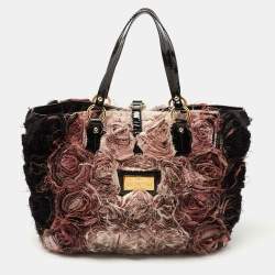 Pre Owned Valentino Black/Pink Ombre Patent and Satin Rosier Tote