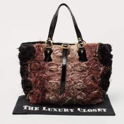 Pre Owned Valentino Black/Pink Ombre Patent and Satin Rosier Tote