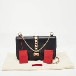 Pre Owned Valentino Black Leather Medium Glam Lock Chain Shoulder Bag