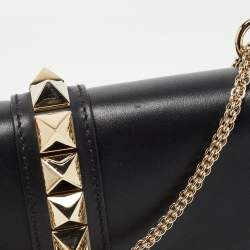 Pre Owned Valentino Black Leather Medium Glam Lock Chain Shoulder Bag