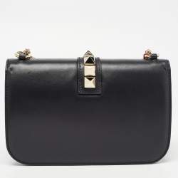 Pre Owned Valentino Black Leather Medium Glam Lock Chain Shoulder Bag