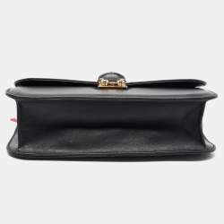 Pre Owned Valentino Black Leather Medium Glam Lock Chain Shoulder Bag