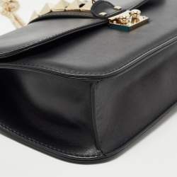 Pre Owned Valentino Black Leather Medium Glam Lock Chain Shoulder Bag