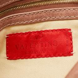 Valentino Brown Floral Applique Leather Vlogo Baguette Bag