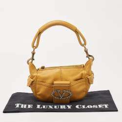 Pre Owned Valentino Mustard Leather Crystals Embellished VLogo Hobo 