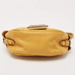 Pre Owned Valentino Mustard Leather Crystals Embellished VLogo Hobo 