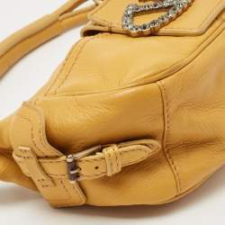 Pre Owned Valentino Mustard Leather Crystals Embellished VLogo Hobo 