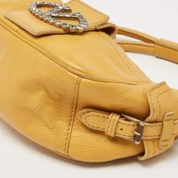 Pre Owned Valentino Mustard Leather Crystals Embellished VLogo Hobo 