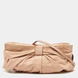 Pre Owned Valentino Beige Leather Bow Detail Shoulder Bag