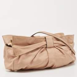 Pre Owned Valentino Beige Leather Bow Detail Shoulder Bag