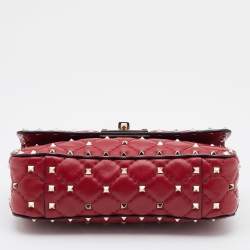 Valentino Red Quilted Leather Small Rockstud Spike Chain Shoulder Bag