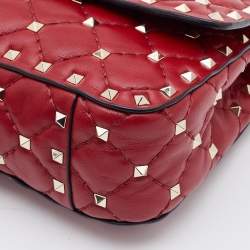 Valentino Red Quilted Leather Small Rockstud Spike Chain Shoulder Bag