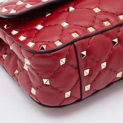 Valentino Red Quilted Leather Small Rockstud Spike Chain Shoulder Bag