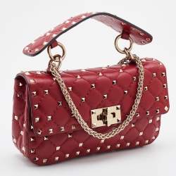 Valentino Red Quilted Leather Small Rockstud Spike Chain Shoulder Bag