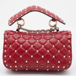 Valentino Red Quilted Leather Small Rockstud Spike Chain Shoulder Bag