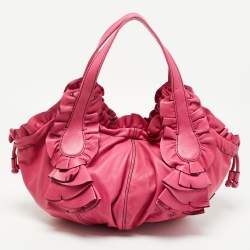 Pre Owned Valentino Pink Leather Ruffle Idylle Hobo