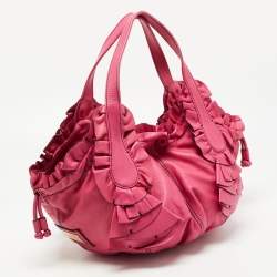 Pre Owned Valentino Pink Leather Ruffle Idylle Hobo