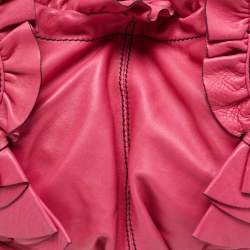 Pre Owned Valentino Pink Leather Ruffle Idylle Hobo