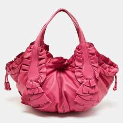 Pre Owned Valentino Pink Leather Ruffle Idylle Hobo