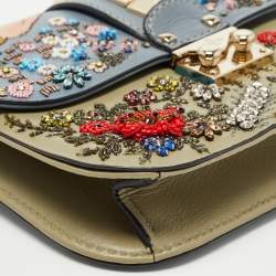 Pre Owned Valentino Multicolor Leather Small Floral Embellished Rockstud Glam Lock Flap Bag
