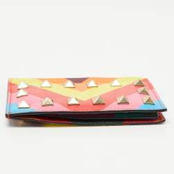 Pre Owned Valentino Multicolor Stripe Leather Rockstud Card Case