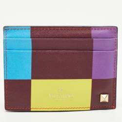 Pre Owned Valentino Multicolor Stripe Leather Rockstud Card Case