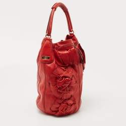Pre Owned Valentino Red Leather Floral Applique Hobo