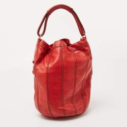 Pre Owned Valentino Red Leather Floral Applique Hobo