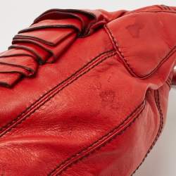 Pre Owned Valentino Red Leather Floral Applique Hobo