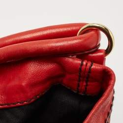 Pre Owned Valentino Red Leather Floral Applique Hobo