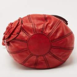 Pre Owned Valentino Red Leather Floral Applique Hobo