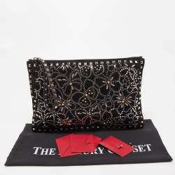 Pre Owned Valentino Black Suede Large Rockstud Embellished Wristlet Pouch