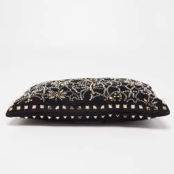 Pre Owned Valentino Black Suede Large Rockstud Embellished Wristlet Pouch