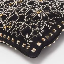 Pre Owned Valentino Black Suede Large Rockstud Embellished Wristlet Pouch