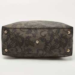 Pre Owned Valentino Black/Dark Grey Lace Effect Coated Canvas Satchel