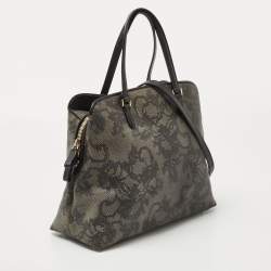 Pre Owned Valentino Black/Dark Grey Lace Effect Coated Canvas Satchel