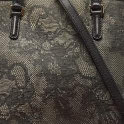 Pre Owned Valentino Black/Dark Grey Lace Effect Coated Canvas Satchel
