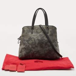 Pre Owned Valentino Black/Dark Grey Lace Effect Coated Canvas Satchel