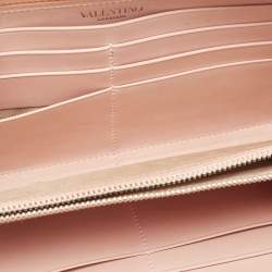 Pre Owned Valentino Pink Perforated Leather Zip Around Wallet