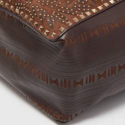 Pre Owned Valentino Dark Brown Primitive Animal Elephant Leather Large Rockstud Tote 