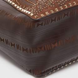 Pre Owned Valentino Dark Brown Primitive Animal Elephant Leather Large Rockstud Tote 