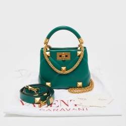 Valentino Green Leather Roman Stud Top Handle Bag
