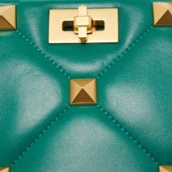 Valentino Green Leather Roman Stud Top Handle Bag