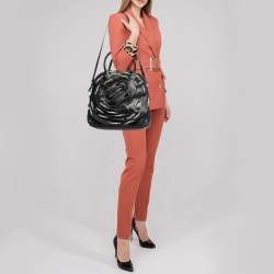 Pre Owned Valentino Black Leather Petale Rose Pearl Embellished Satchel