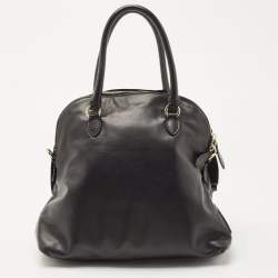 Pre Owned Valentino Black Leather Petale Rose Pearl Embellished Satchel