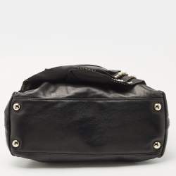 Pre Owned Valentino Black Leather Petale Rose Pearl Embellished Satchel