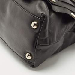 Pre Owned Valentino Black Leather Petale Rose Pearl Embellished Satchel
