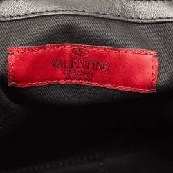 Pre Owned Valentino Black Leather Petale Rose Pearl Embellished Satchel