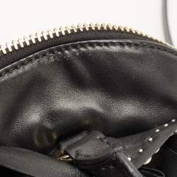 Pre Owned Valentino Black Leather Petale Rose Pearl Embellished Satchel