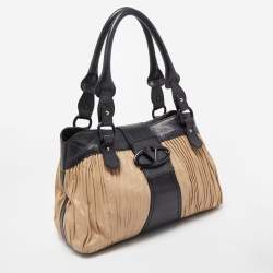 Pre Owned Valentino Black/Beige Pleated Leather Catch Satchel